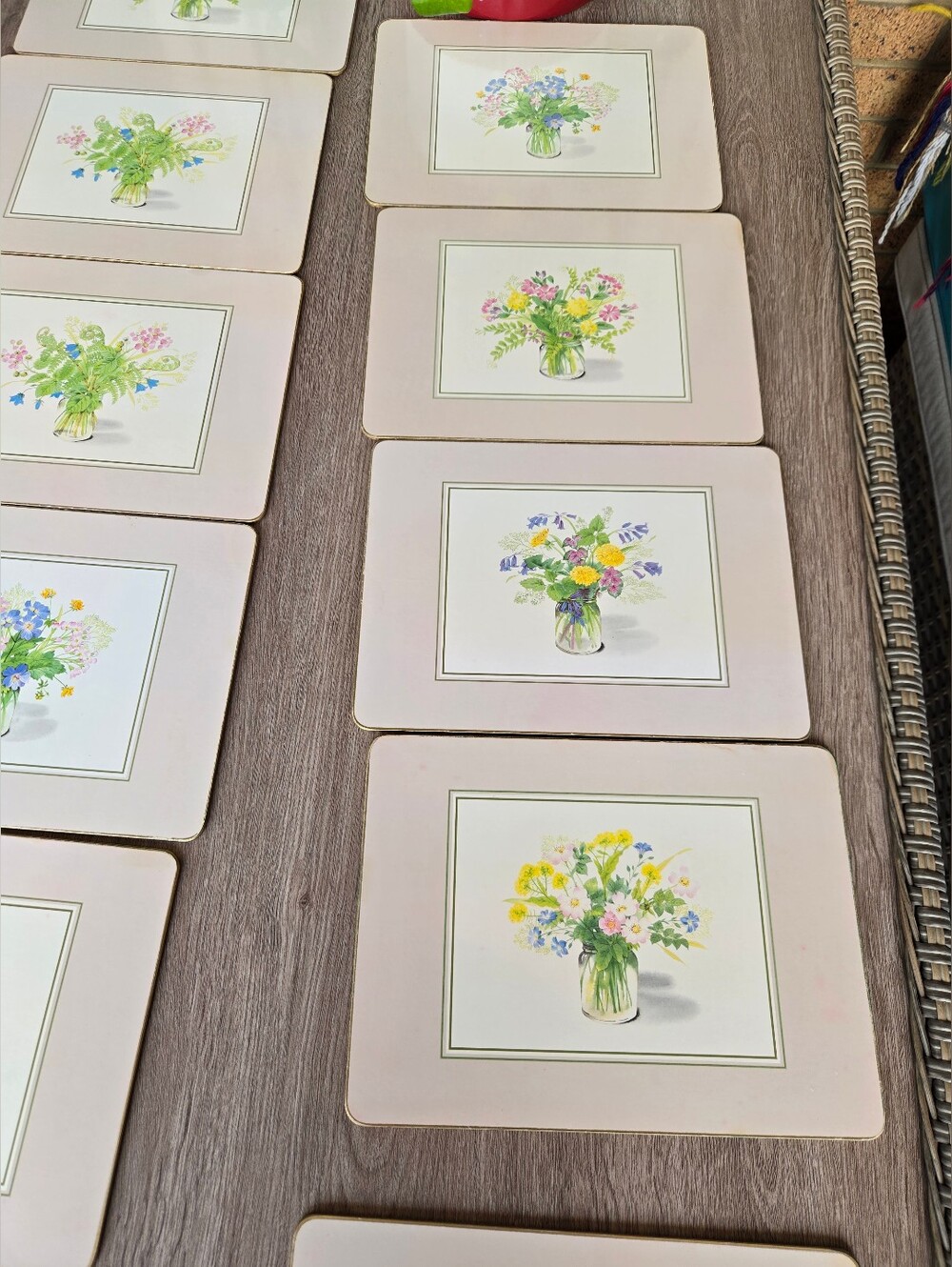 Vintage Cottagecore Wildflower Cork-Backed Hardboard Placemats set of 11